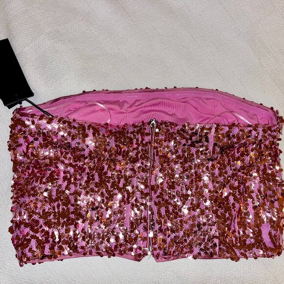 NWT ROTATE BIRGER CHRISTENSEN Emili strapless cropped sequined tulle top - Picture 6 of 6